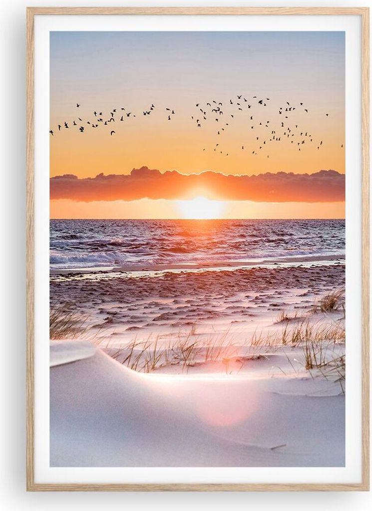 Gerahmtes Poster - Rahmen in heller Eiche - Sonne Strand Produktbild 