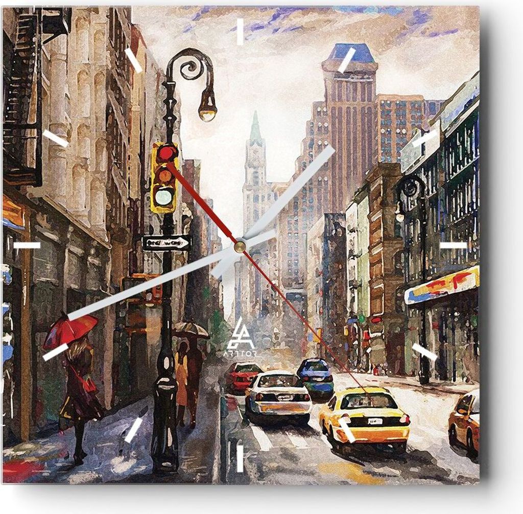 Wanduhr - Quadrat - Glasuhr - New York Aquarell - 40x40cm - Produktbild 