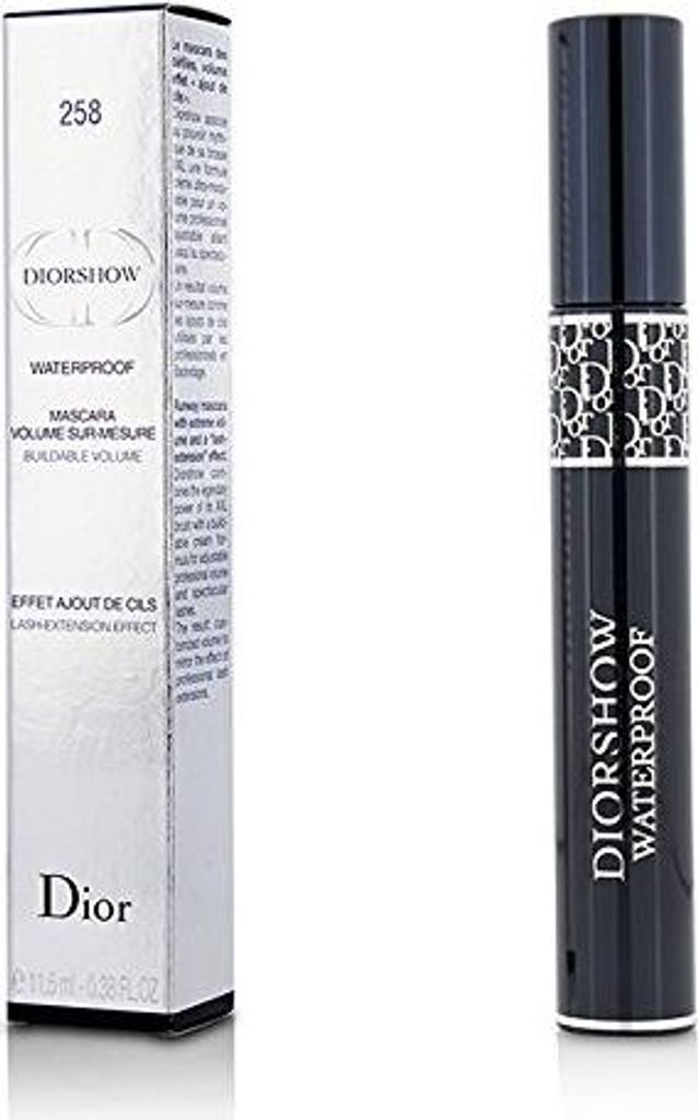 A product shot of Dior Diorshow Waterproof Buildable Volume Mascara and its packaging.