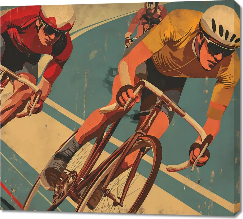 Tableau peinture cyclisme grand format 100x90 decoration murale
