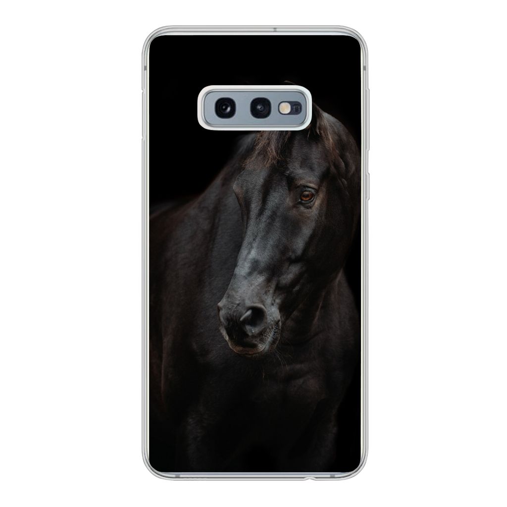 MuchoWow Handyhülle Schutzhülle Hülle für Samsung Galaxy S10e Pferd - Leicht - Schwarz Silikon Softcase Handy Hülle - Handy