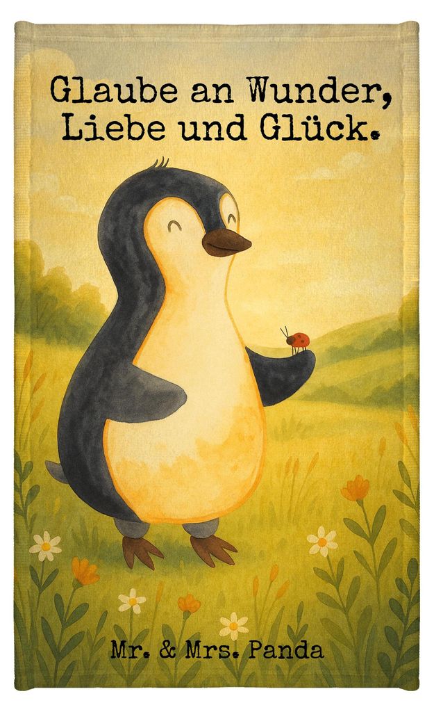 Mr. & Mrs. Panda Handtuch Pinguin Marienkäfer Design - Weiß - Geschenk, Glück, Gästetuch, Wunder, Aufmerksam, Baumwollhandtuch, Kleine, Klein, ...