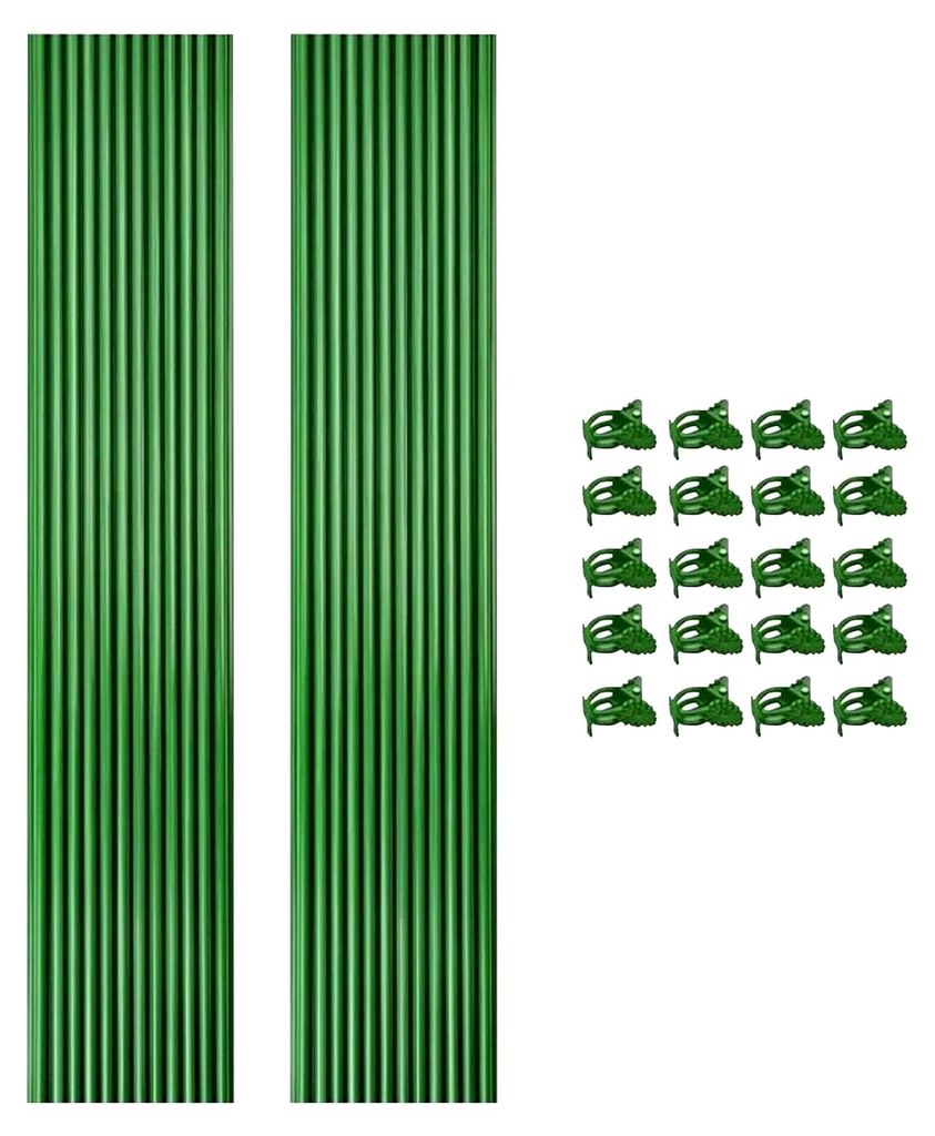 Pflanzenstützen, Gartenstützen mit Klemmen, grüne Fixierklemme 15,75x0,12x0,12 Zoll, wiederverwendbares Design, verstellbar, ideal für Blumen, ...