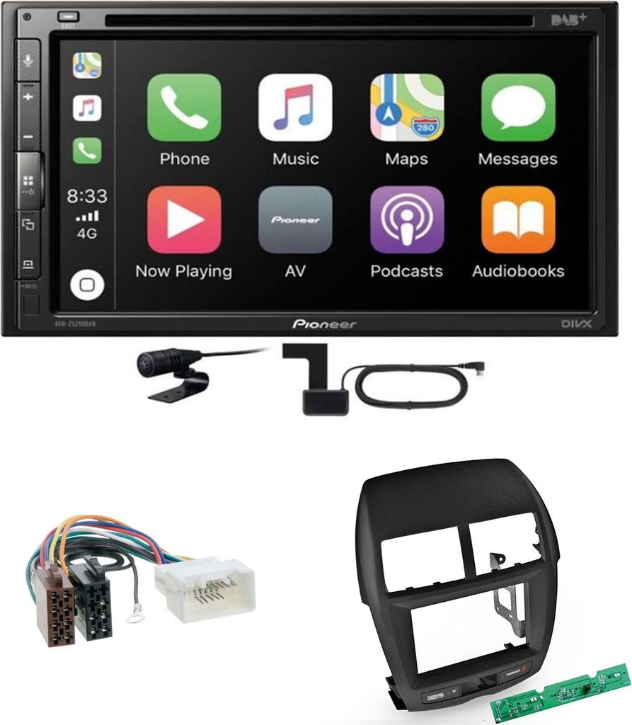 Pioneer AVH-Z5200DAB CarPlay Android Auto Einbauset für Mitsubishi ASX bis 2014