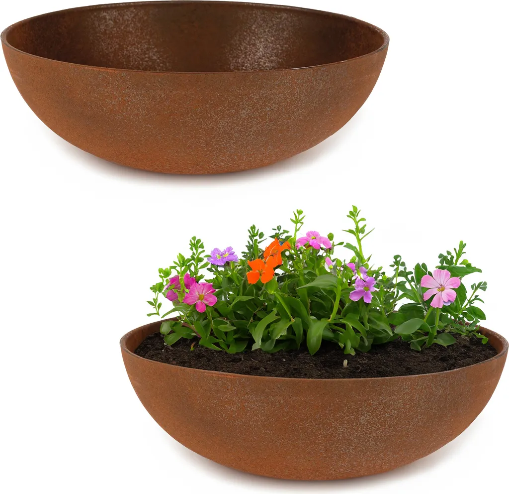 Grand pot de fleur rond 45 cm aspect rouille - Idéal déco de balcon