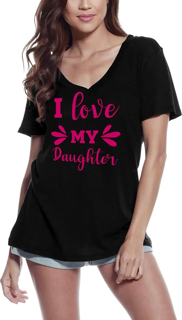 Damen Grafik T-Shirt V-Ausschnitt Ich liebe meine Tochter - Herz – I Love My Daughter - Heart – Öko-Verantwortlich Vintage Jahrgang Kurzarm Lu...