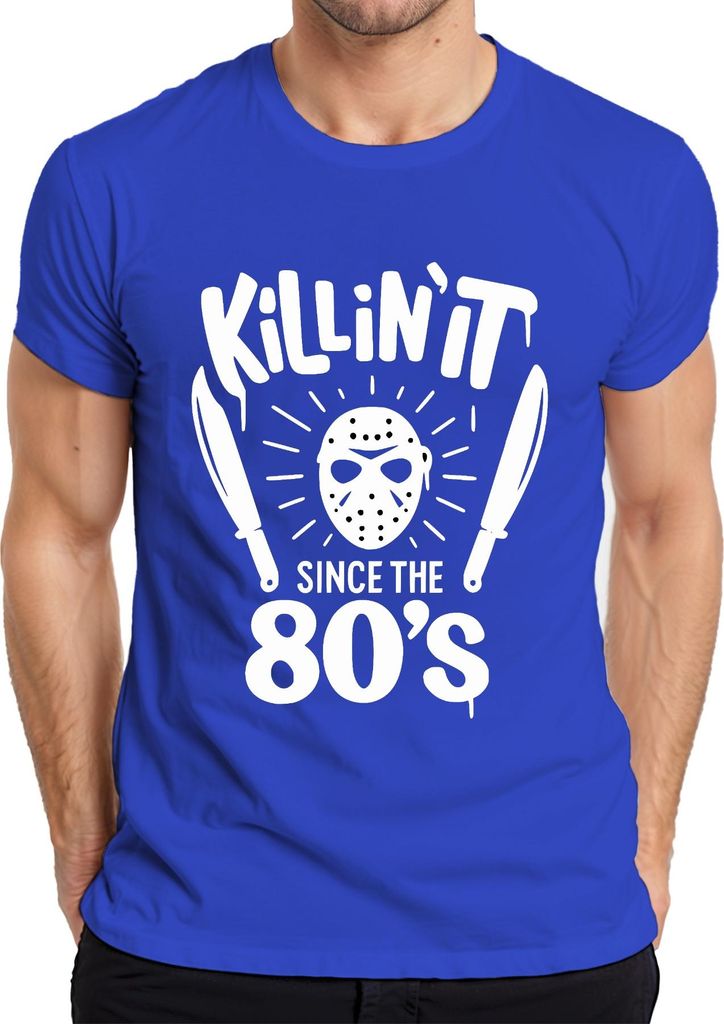 Killin' It Seit 80ern Horror Slasher Maske Machete Halloween Herren T-Shirt, Blau, XL