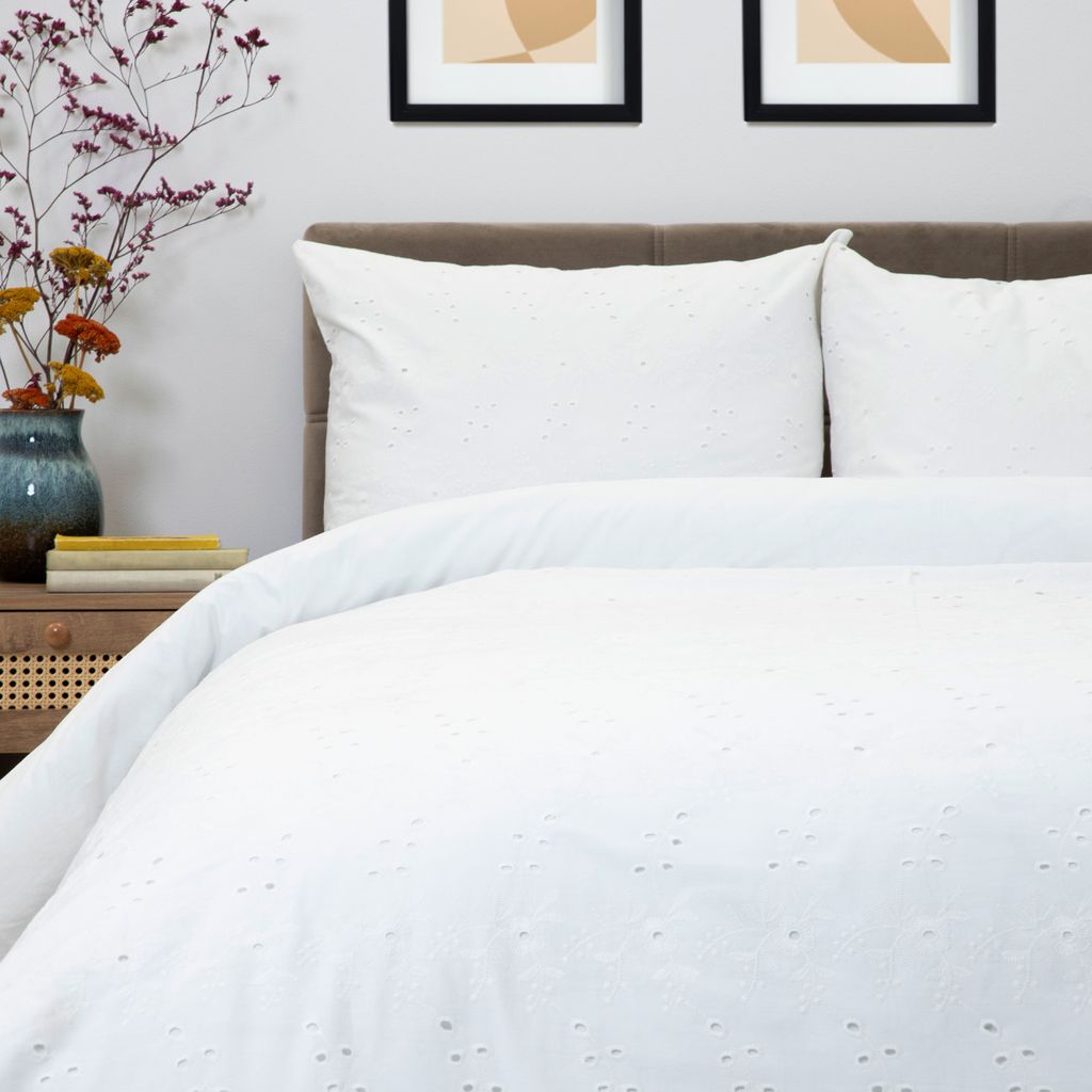 Kissenbezug Bettbezug Bettwäsche LILITH Perkal weiß mit Stickerei 160x200 + 2*50x60 cm HOMLA