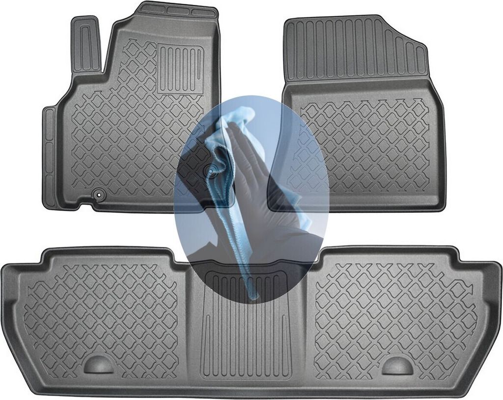 Z518566 TPE-Gummifußmatten kompatibel mit Peugeot Partner Tepee 2 Kleinbus 2008-2018 7Sitze (1. + 2. Sitzreihe)
