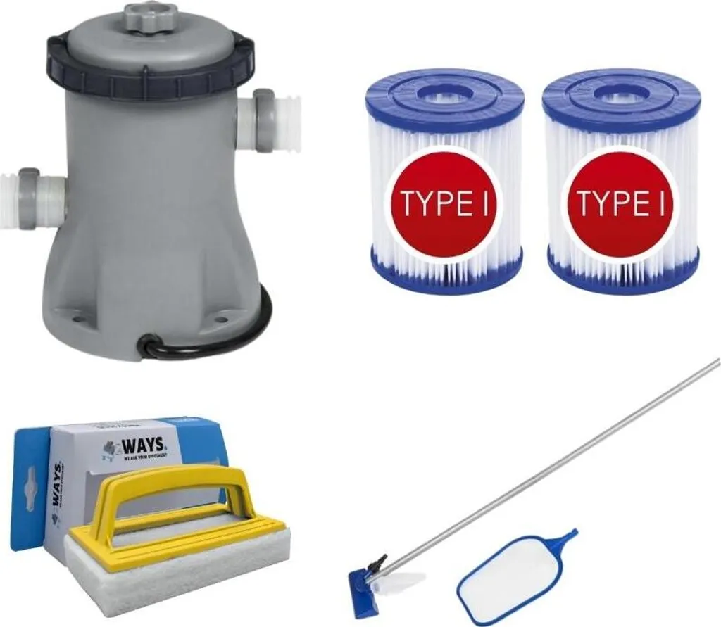 Bestway Set Manutenzione Pompa Filtro 1249 L/u + 2 Filtri I + Spazzola WAYS