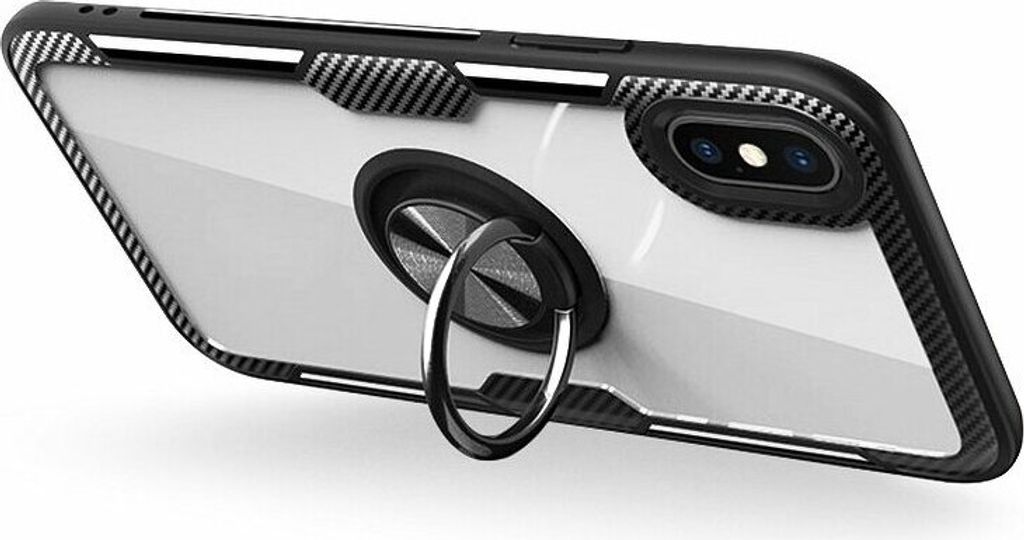 Premium Handy Hülle Carbon Transparent Dezente Schale Bumper Case Cover drehbarer Ring 360 Grad Halter Ständer Magnetisch Outdoor für Huawei Mat...