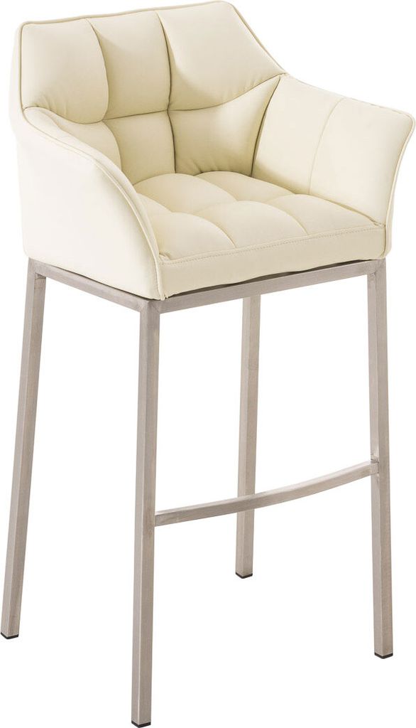 TPFLiving Barhocker Damaskus mit 4-Fuß Gestell Edelstahl Kunstleder Creme