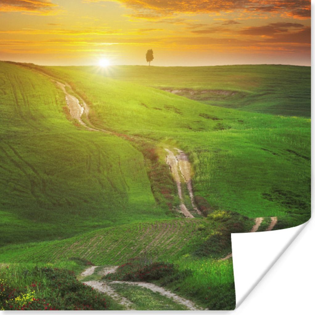 MuchoWow Poster Toskana - Sonne - Hügel 50x50 cm - Wohnzimmerdekoration