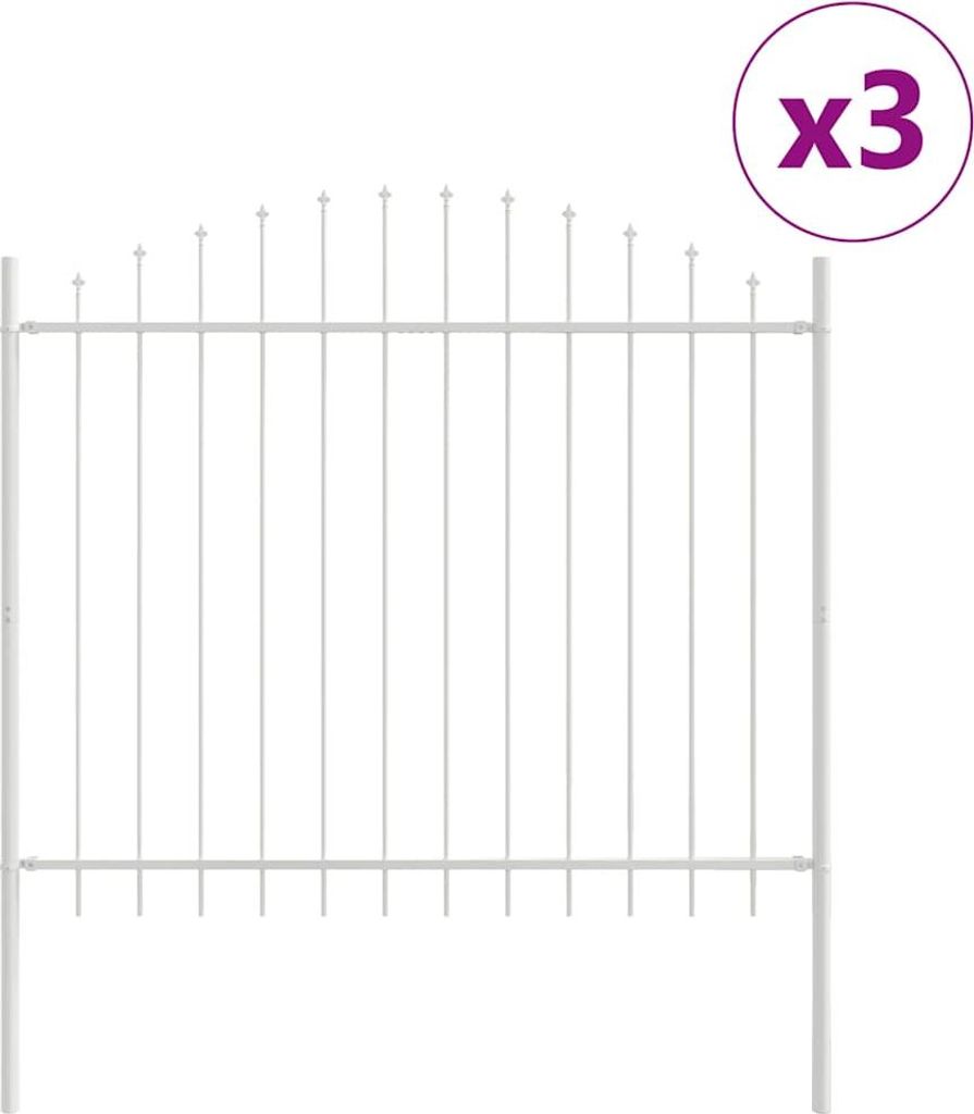 vidaXL Gartenzaun 3 pcs Weiß 170 x 165 cm Pulverbeschichteter Stahl