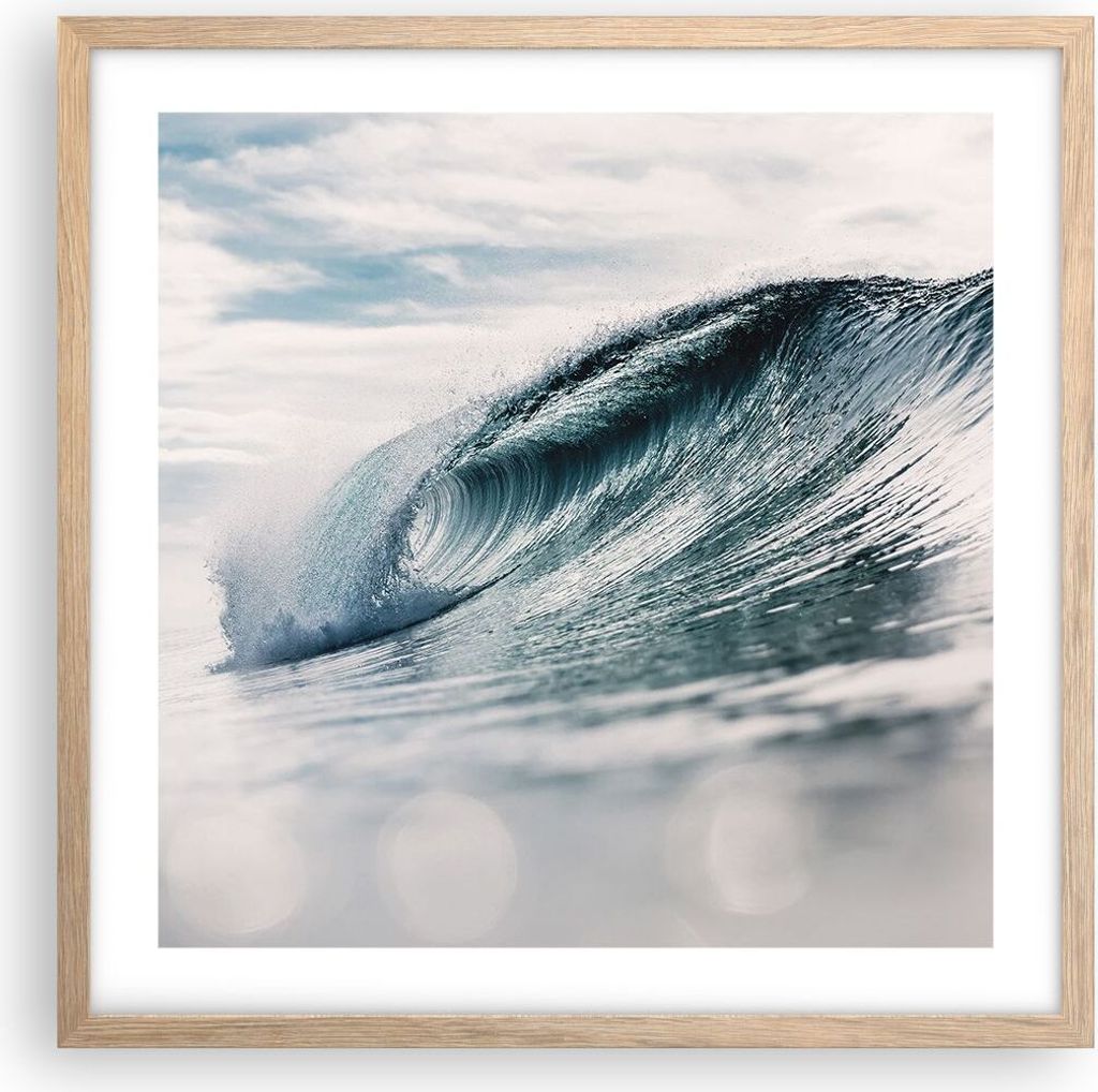 Gerahmtes Poster - Rahmen in heller Eiche - Welle Meer Produktbild 