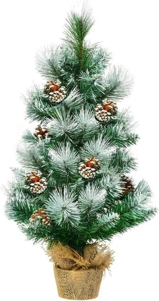Mini sapin de Noël artificiel 60 cm socle ciment et pommes de pin vert