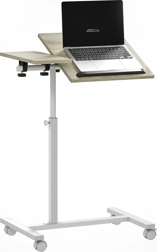 Table d'appoint mobile blanche 100cm réglable pour petits espaces