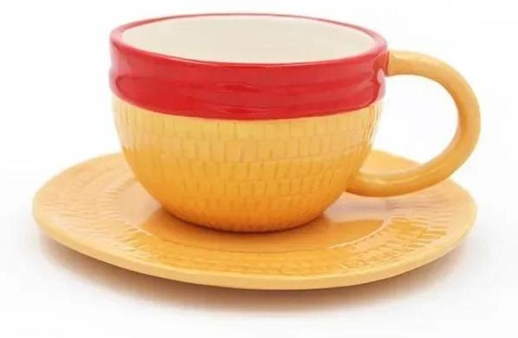 Anime Kaffeetasse Drei Brüder - Keramikbecher mit Untertasse - Reliefiertes Hut-Design - Große Kapazität 401–500 ml - Mit Henkel - Umweltfreun...