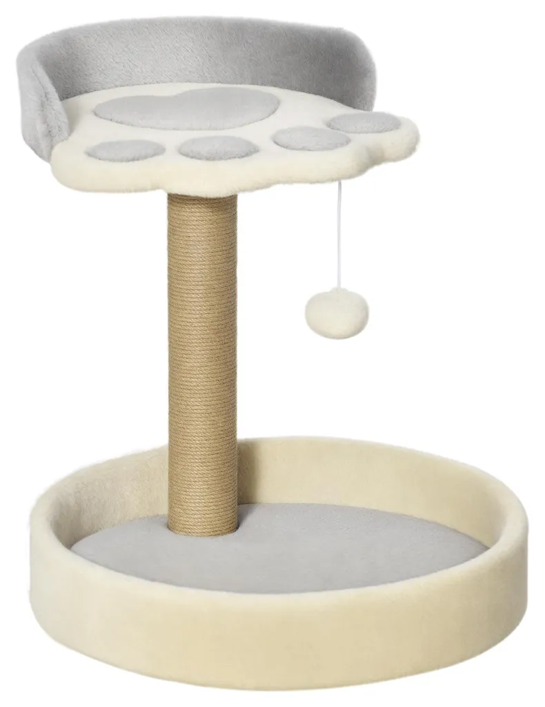 Arbre à chat 44 cm gris avec double plateforme et grattoir sisal patte
