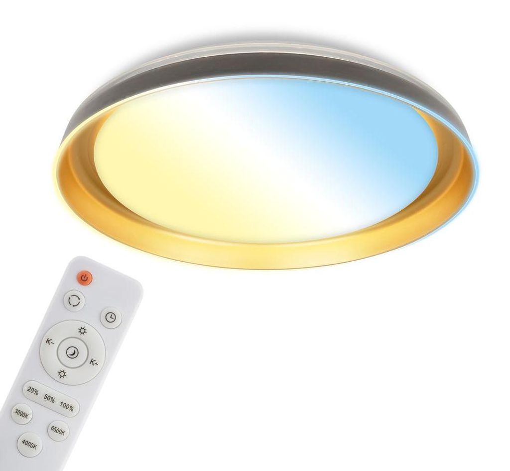Briloner LED Deckenlampe Fernbedienung Ø43cm Rund 24W 2600lm 3000K-6500K Warmweiß bis Tageslichtweiß Dimmbar Schwarz Gold - Deckenleuchte Wohnzi...