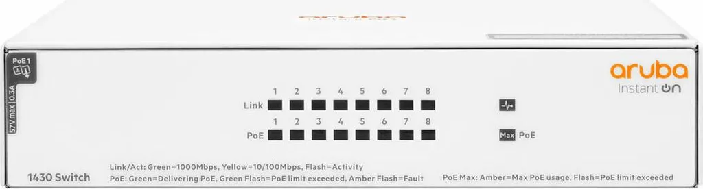 Switch Aruba R8R46A Instant On 1430 8G : Hub Ethernet Gigabit Fiable