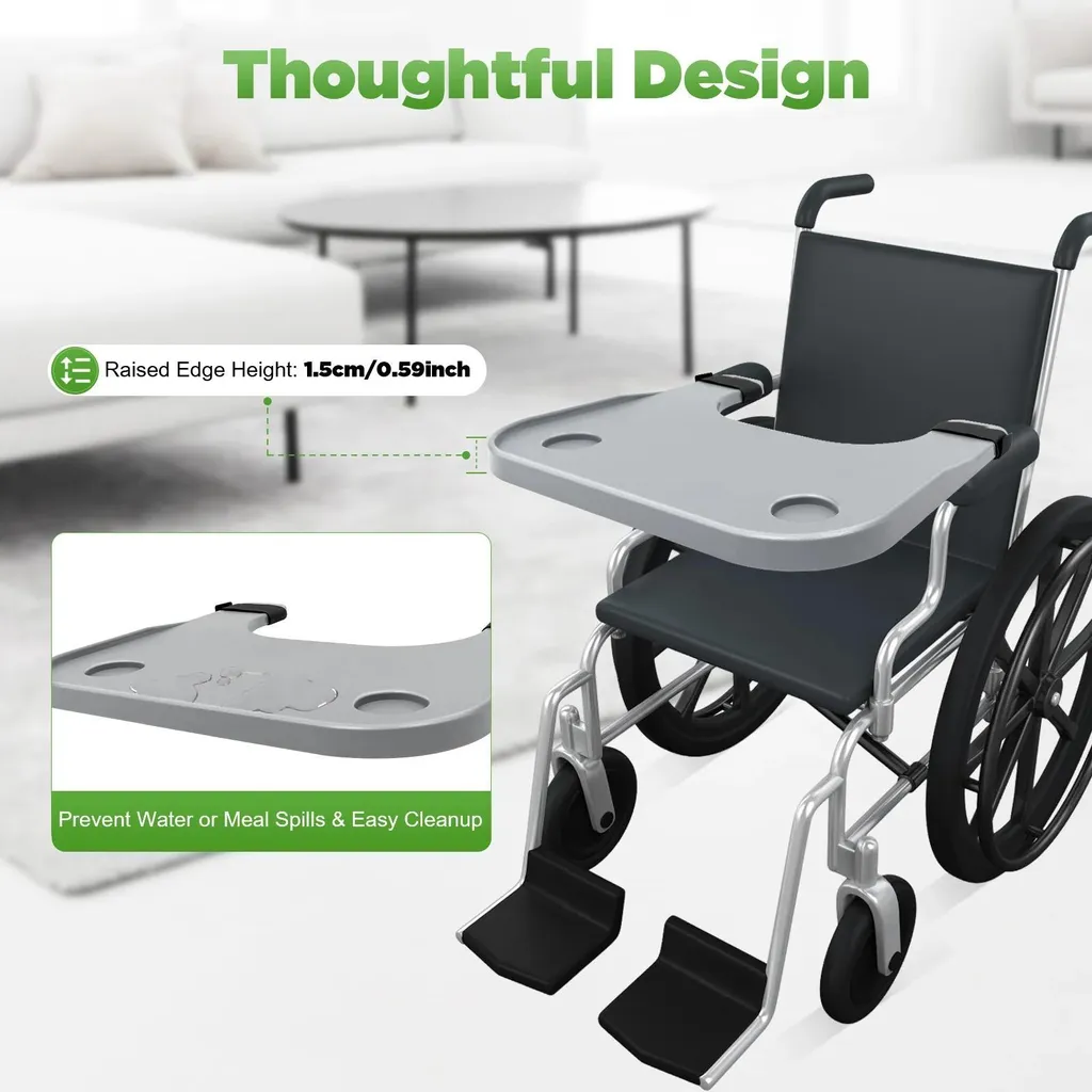 Plateau Fauteuil Roulant Anti-Chute avec Double Porte-Gobelets ABS