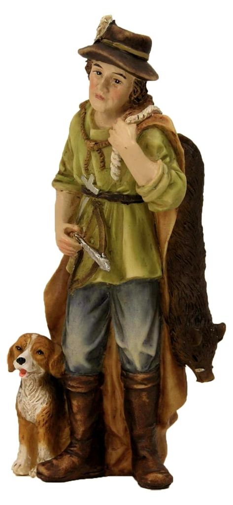 Krippenfigur Jäger mit Hund und Beute für 11 cm Figuren