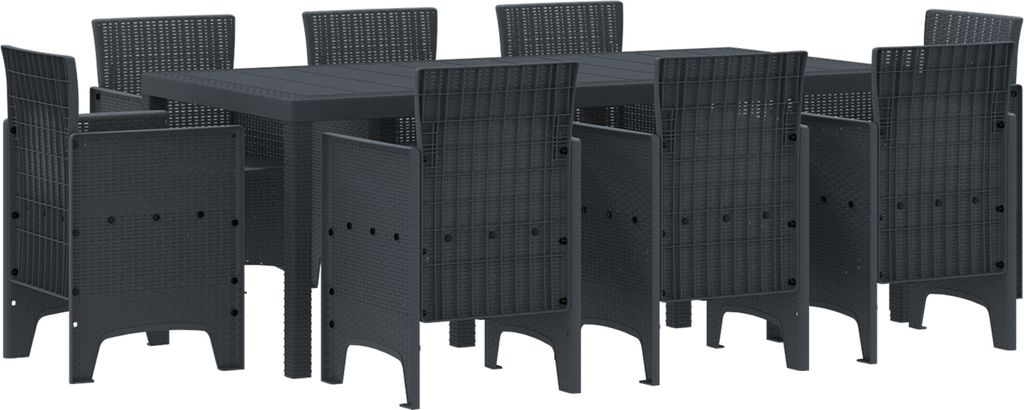 Best Möbel 9- teiliges Garten Essset Anthrazit Poly Rattan - Gartentische CL86101