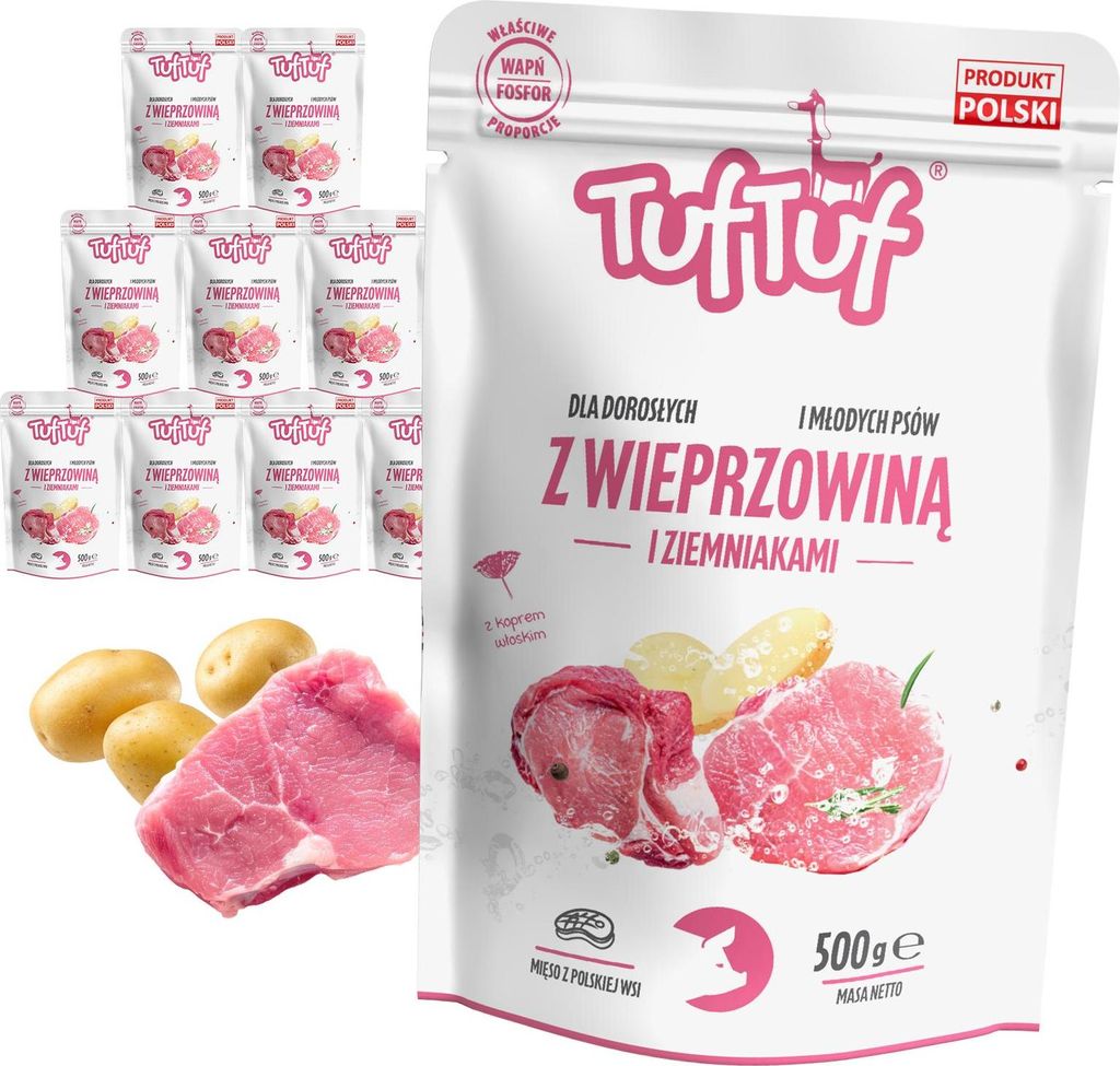 TufTuf Nassfutter für Hunde, Schweinefleisch und Kartoffeln, 10 x 500 g