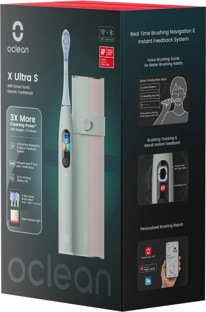 Oclean X Ultra S Verte : Brosse Sonique Connectée avec Écran et Boîtier - 11