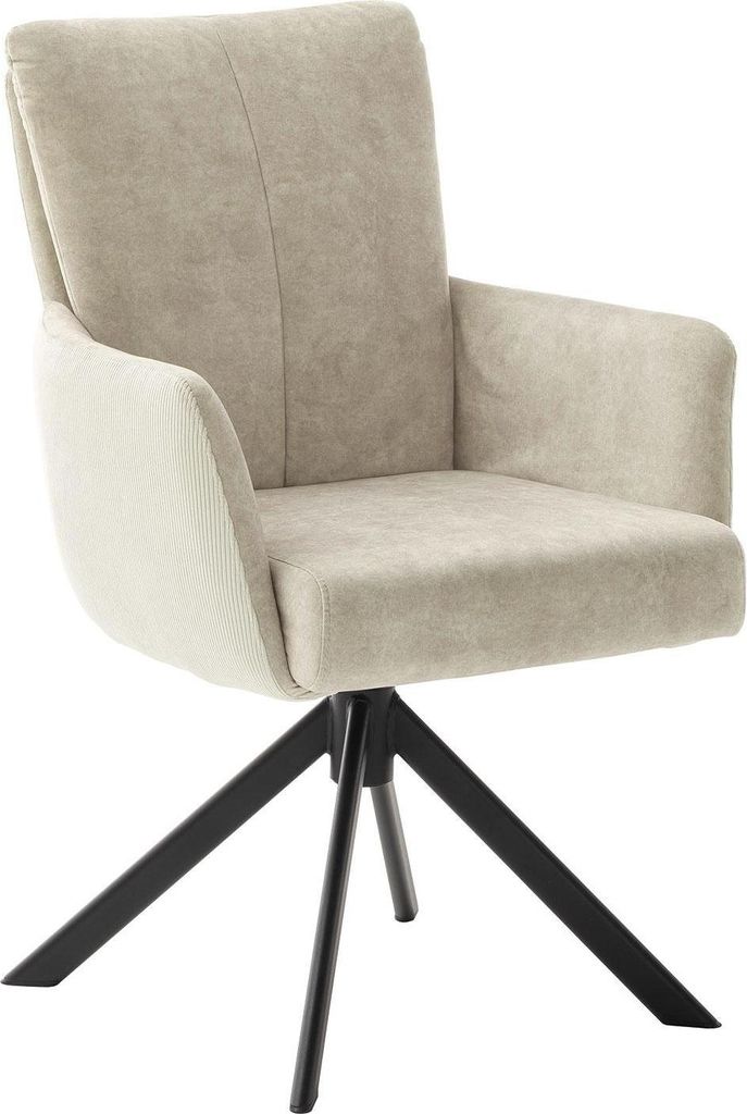 Polsterstuhl - Creme - Schwarz - Cord - Velours - Metallgestell - 360 Grad drehbar