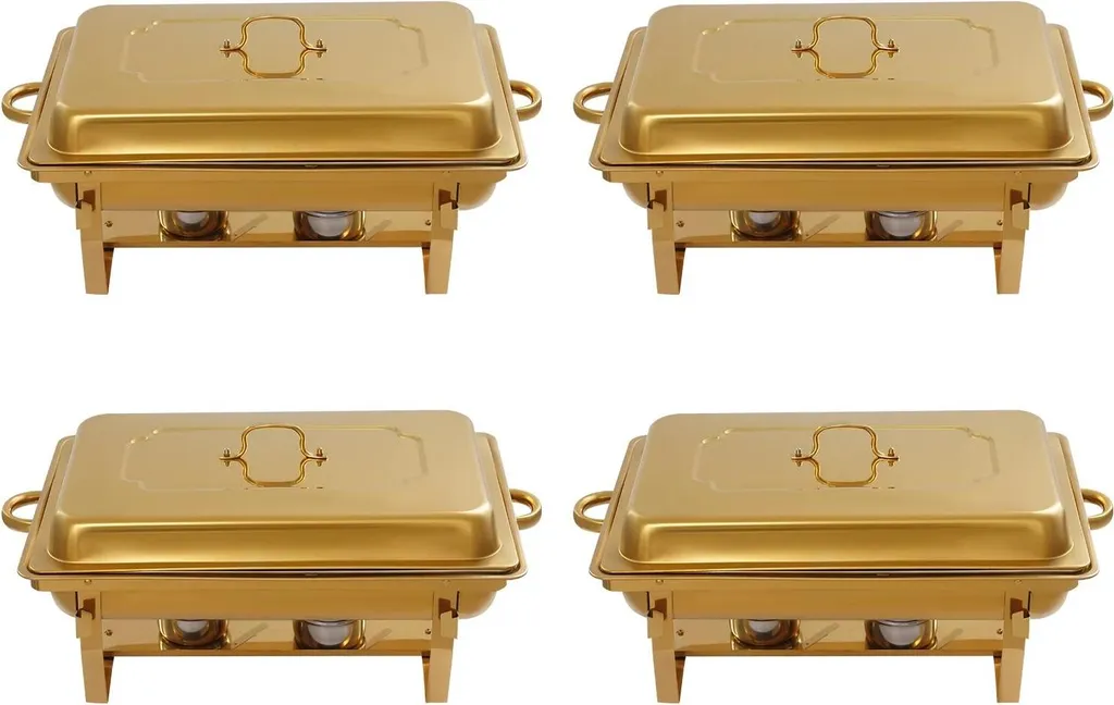 Chauffe-soupe Bain-Marie Doré en Inox - Set de 4 Réchauds Gastronormes