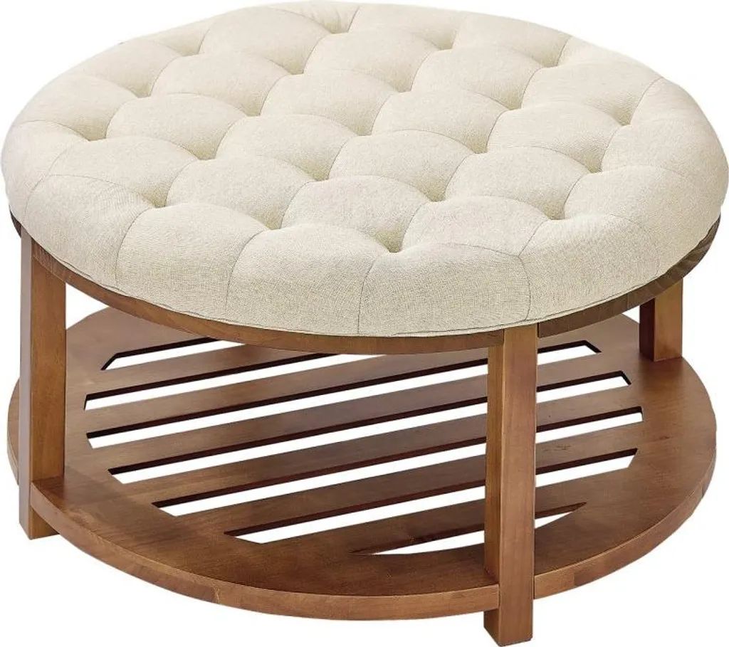 Table basse ronde robuste en bois massif pour salon spacieux et chic
