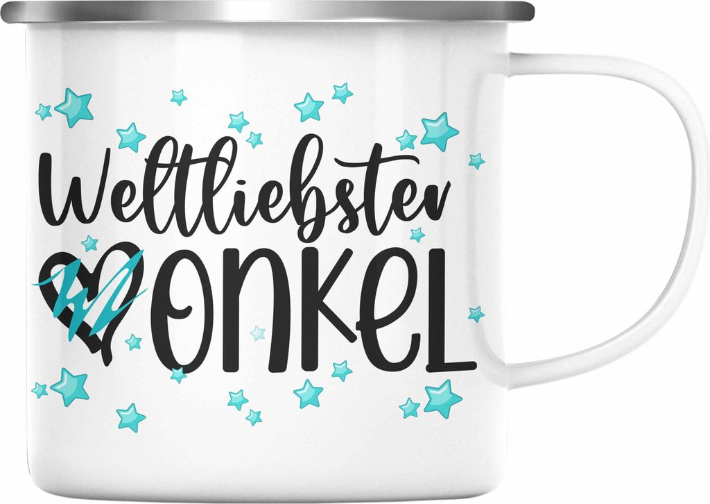 Trendation - Bester Onkel Emaille Tasse Geschenk Emaille Tassen Geburtstag Geschenkideen Weihnachten (Silber)