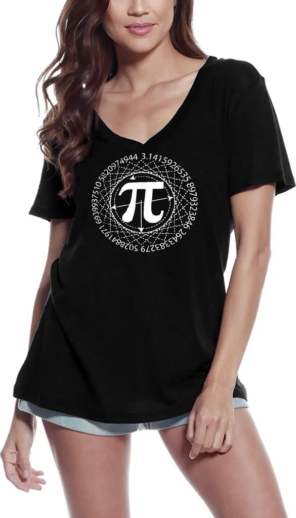 Damen Grafik T-Shirt V-Ausschnitt Pi Zeichen Design Mathe-Liebhaber – Pi Sign Design Math Lover – Öko-Verantwortlich Vintage Jahrgang Kurzarm ...