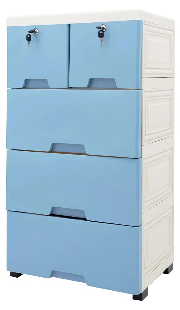 Commode de rangement bleue en PP à 6 tiroirs, charge max de 40 kg