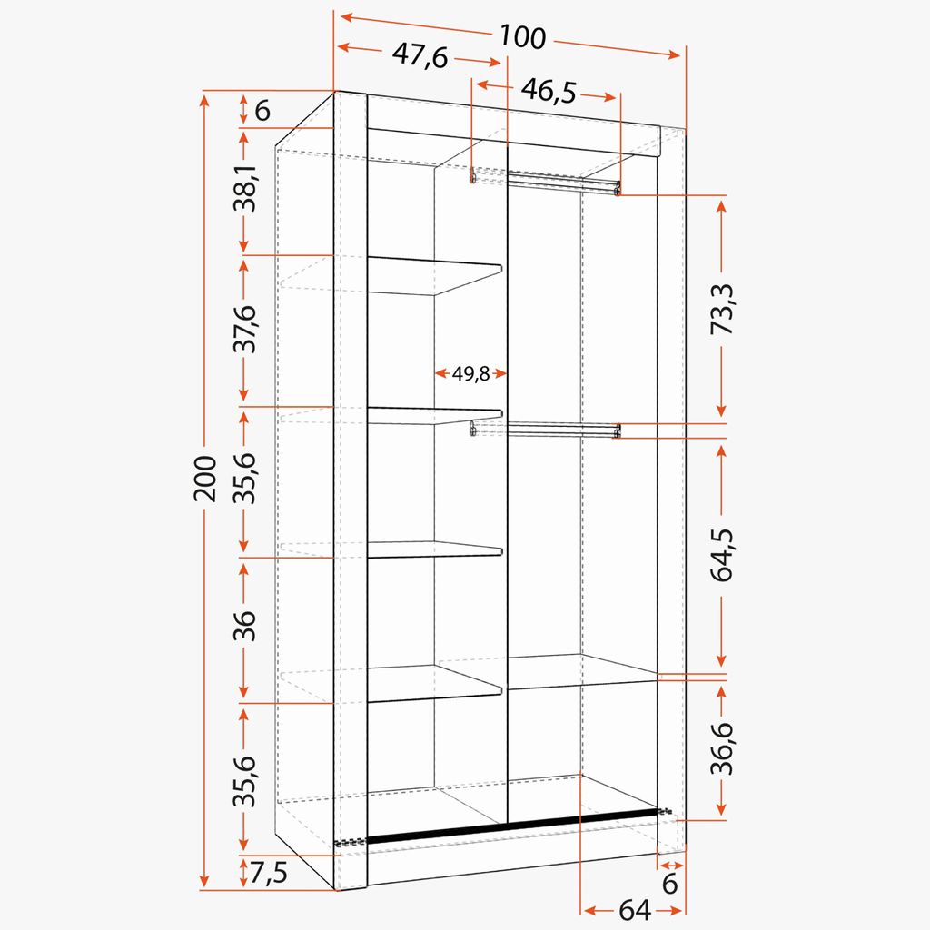 Kleiderschrank Schwebetürenschrank Schrank 100cm Weiß/Weiß Produktbild 4