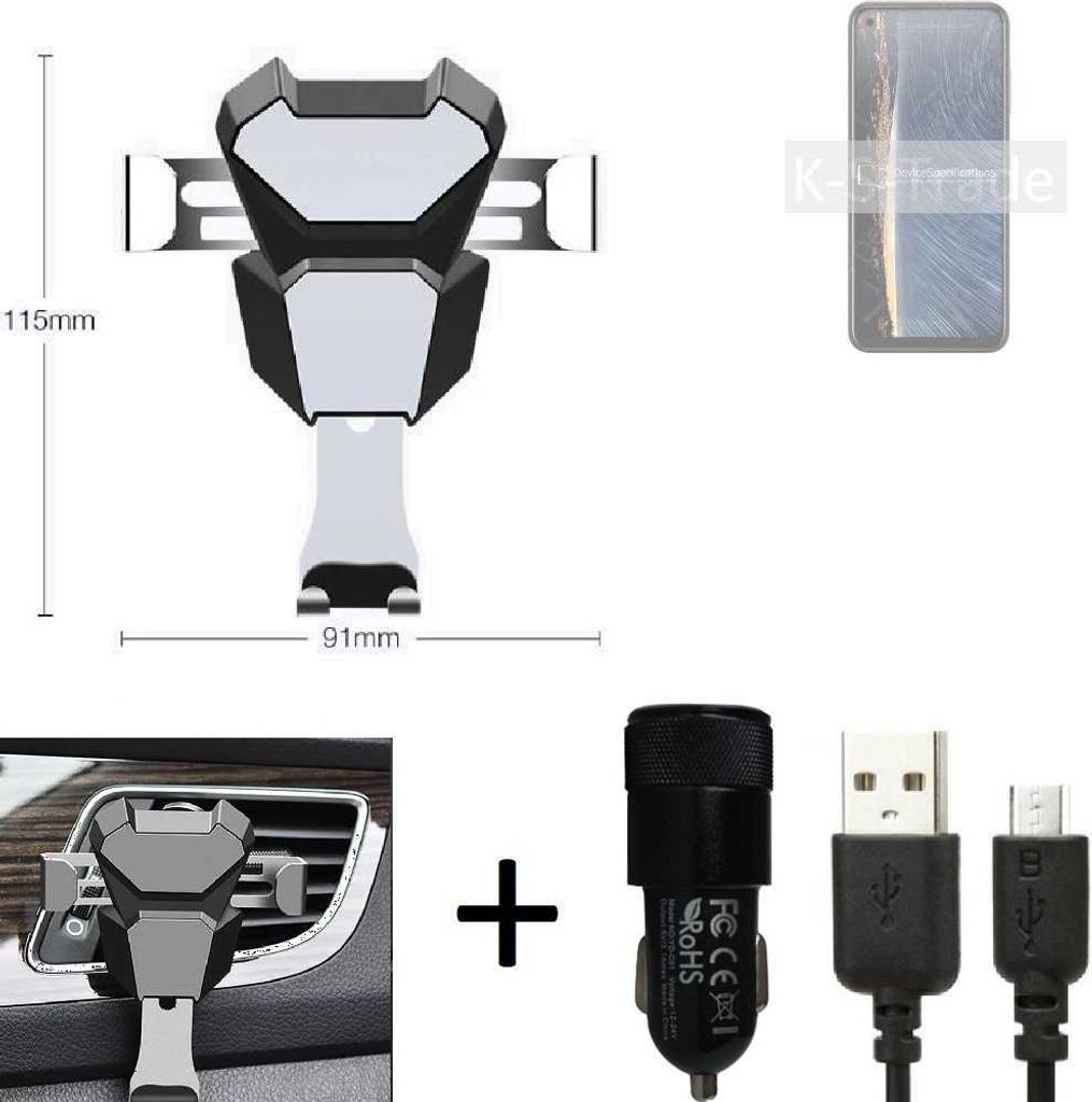 K-S-Trade KFZ Halterung kompatibel mit HTC Desire 22 Pro Halterung Lüftungshalterung Lüftungsschlitz schwarz-silber Autohalterung Handy inkl. KFZ