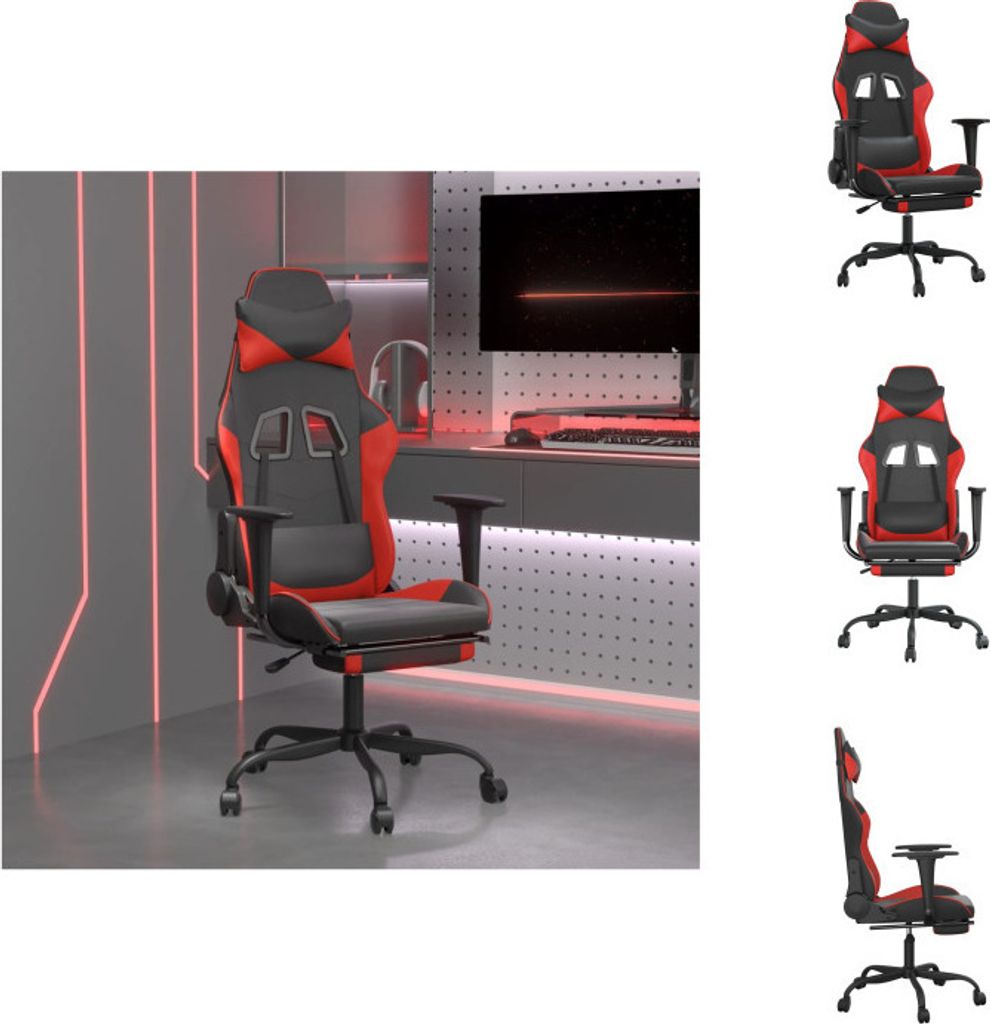 vidaXL Gaming-Stuhl mit Fußstütze Schwarz und Rot Kunstleder - Gaming-Sessel