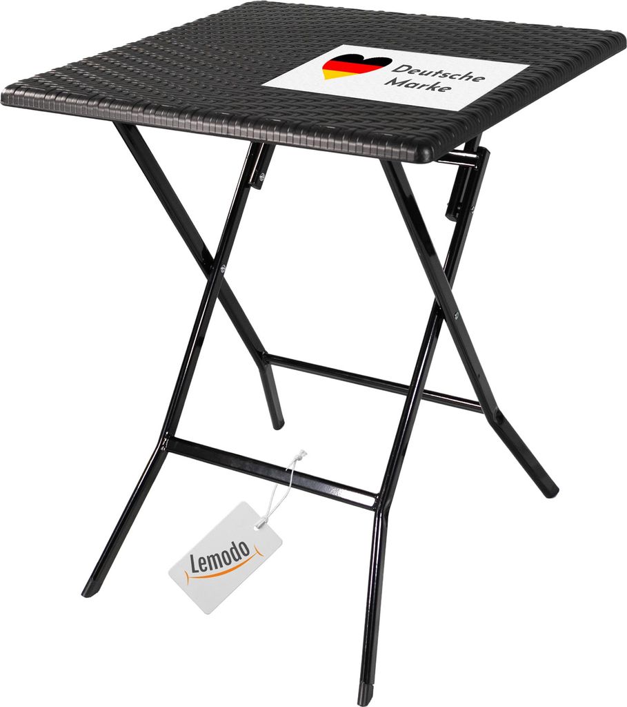 Klapptisch in Rattan-Optik, schwarz, Balkontisch mit Tischplatte 62 x 62 cm (L x B)