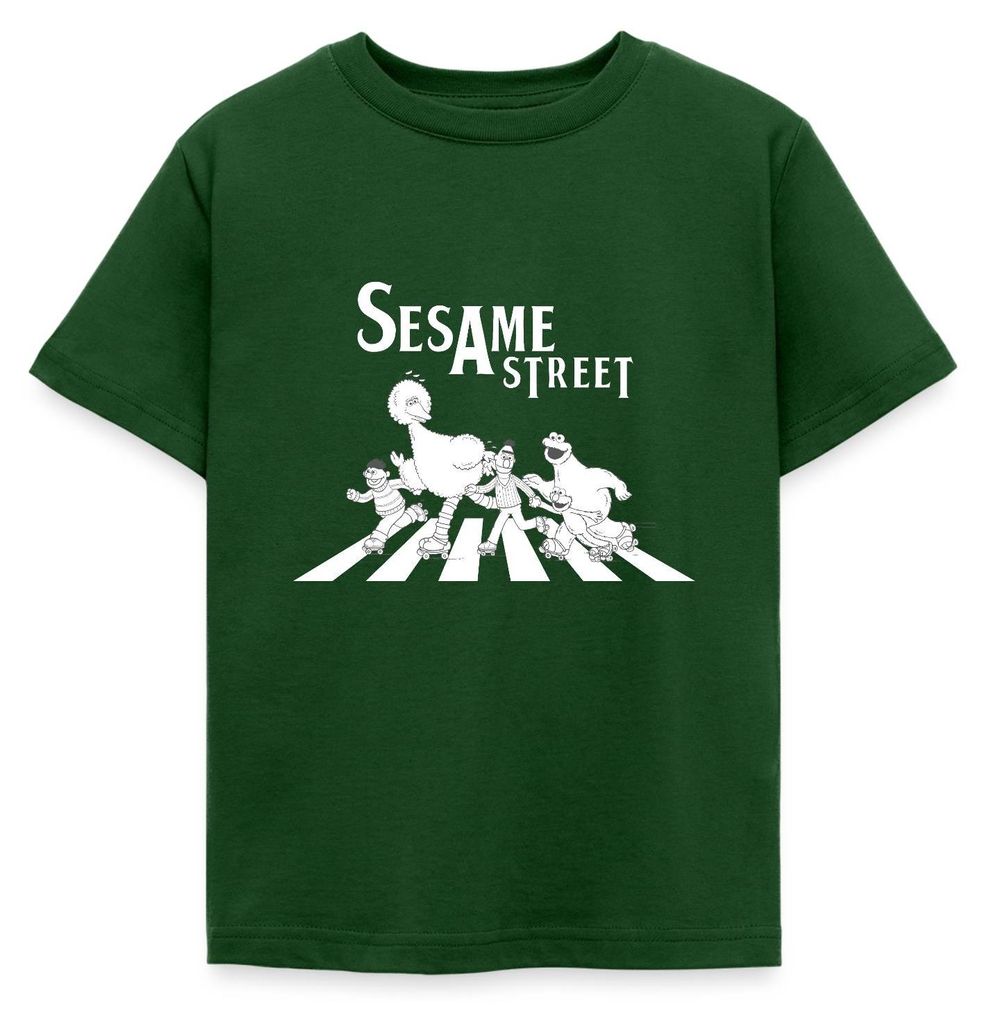Spreadshirt Sesamstraße Zebrastreifen Klassiker Kinder T-Shirt, 98/104 (3-4 Jahre), Forstgrün