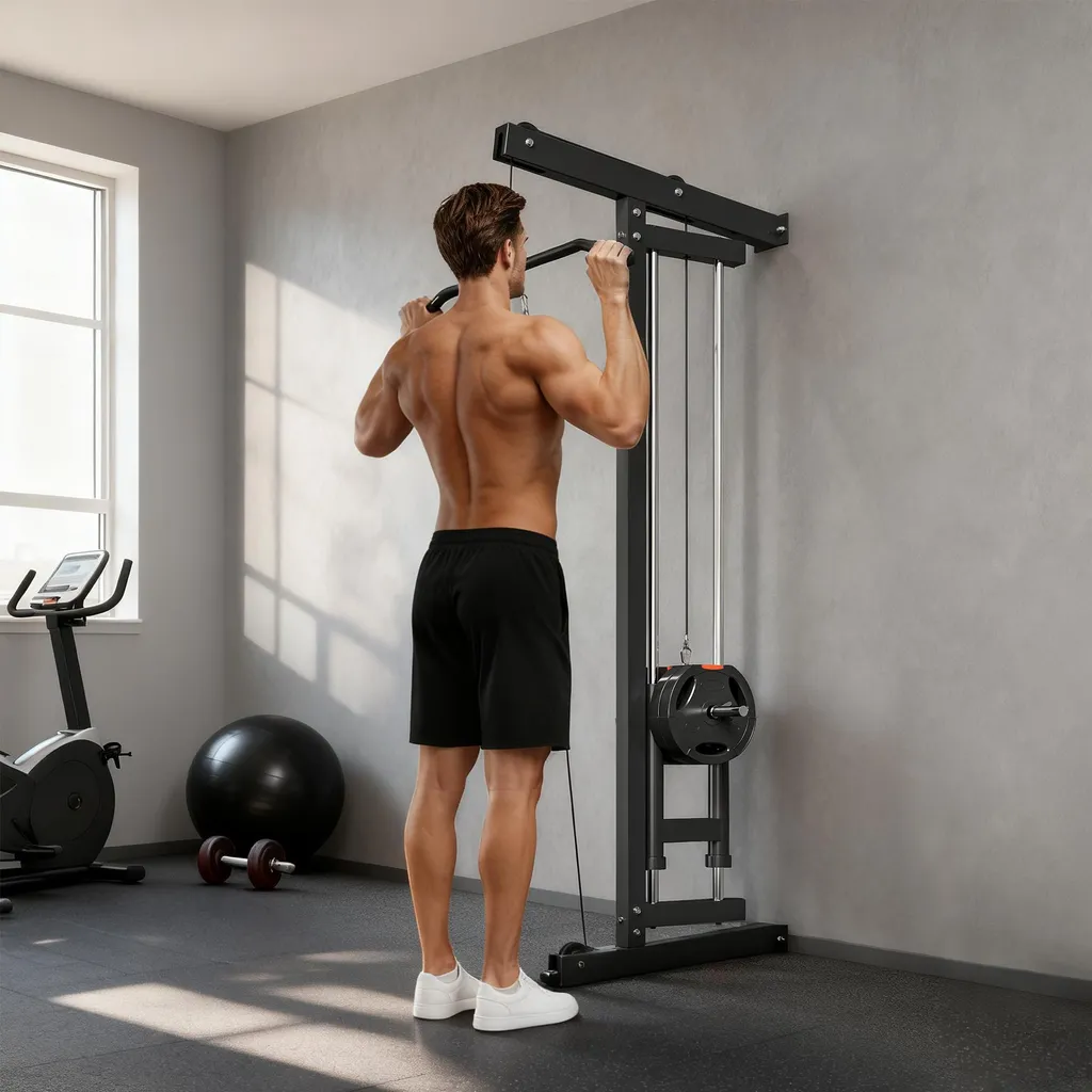 Machine à câbles en acier noir renforcé, station murale de gym compacte