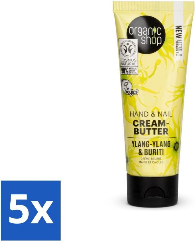 Organic Shop - Ylang-Ylang & Buriti Hand- und Nagelcreme - Beruhigend und regenerierend - 75 ml - Vorteilspack - 5 Stücke