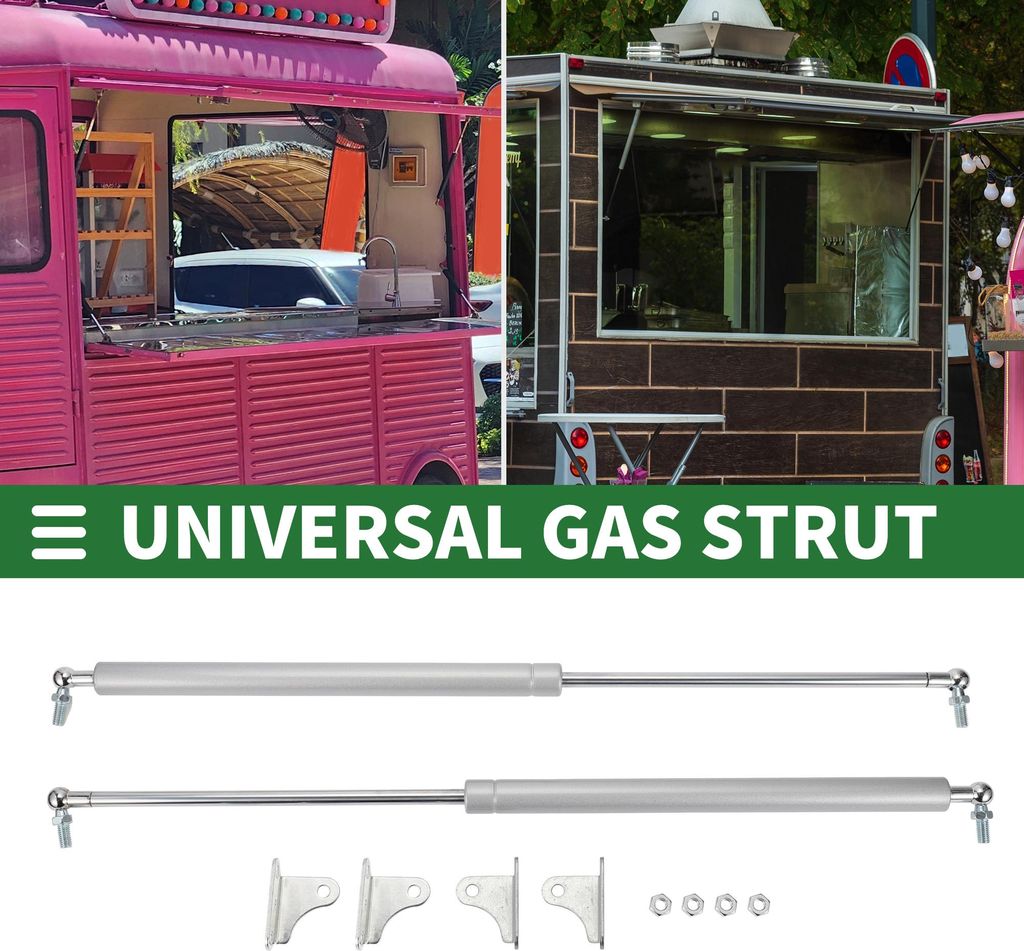 Universelle Liftunterstützungen Gasfedern Fenster Werkzeugkasten 23 Zoll/580mm 200lb/890N/89kg mit Halterung Silberton 2 Stück