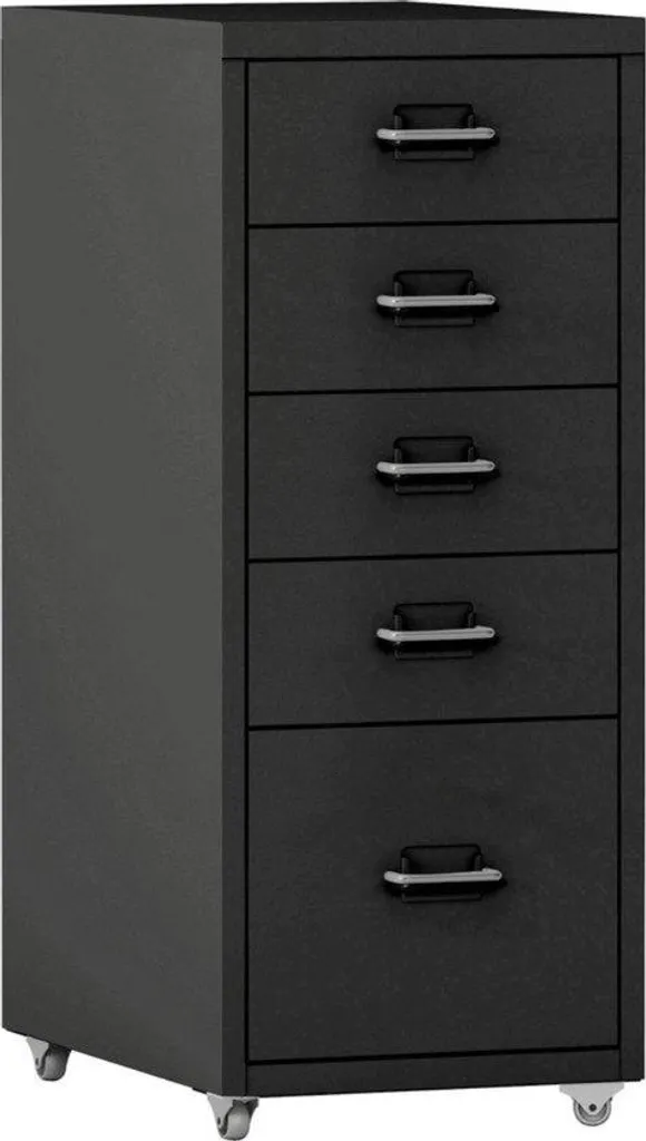 Meuble de rangement sous bureau en métal noir design avec roulettes