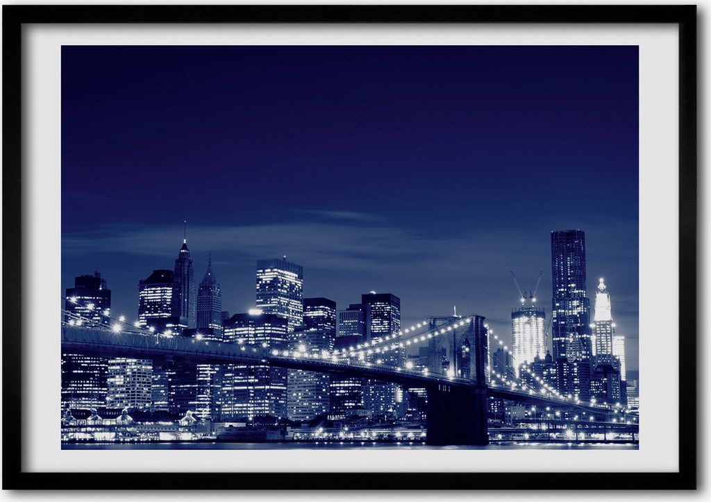 Bild - Bilder - Bilderrahmen - 70 cm x 50 cm - MDF-Rahmen, Wandkunst New York bei Nacht