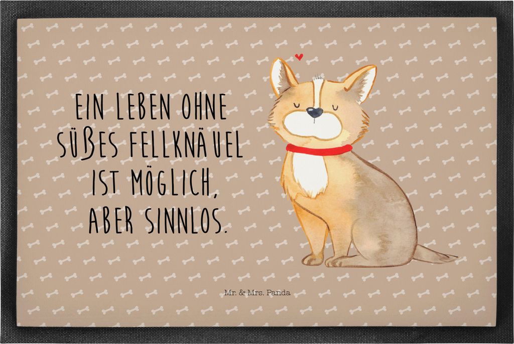 Mr. & Mrs. Panda Schmutzmatte Hund Glück 50 x 75 cm - Hundeglück - Geschenk, Fussmatte, Liebe, Sprüche, Schmutzfangmatte, Fußabstreifer, Corgie...