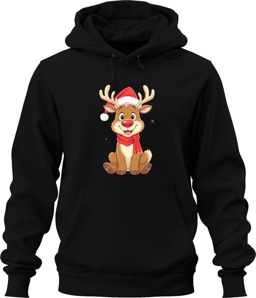 Weihnachtsrentier süß Kinder Cartoon Geschenk Winter Niedlich Uni Hoodie Kapuzenpullover, Schwarz, 3XL