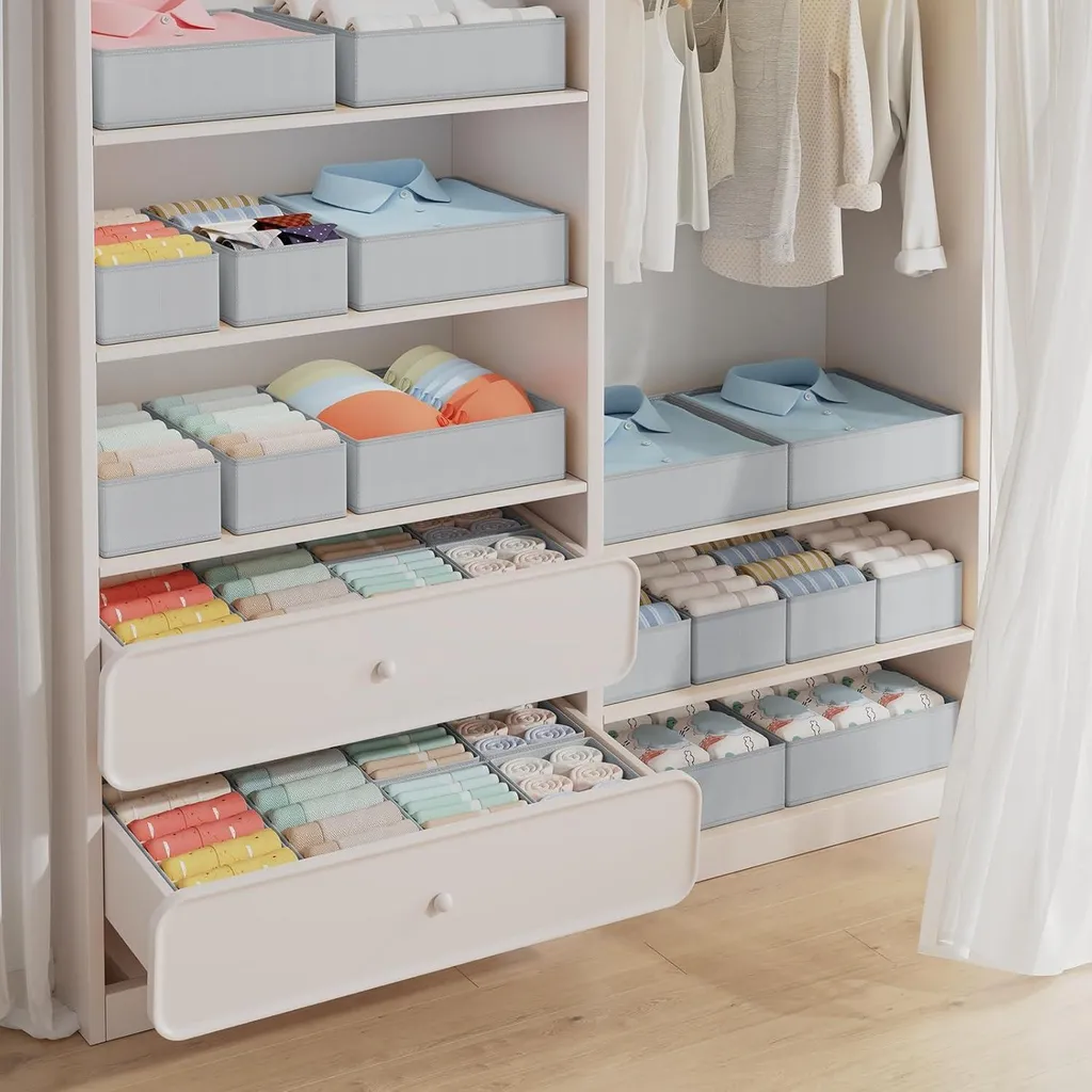 ASelected 6 Organizer Per Cassetti, Divisori Regolabili Pieghevoli, 2 Grandi (28x28cm) + 2 Medi (28x14cm) + 2 Piccoli (14x14cm), Altezza 12cm, Multiuso Per Ordine Casa E Ufficio - 3