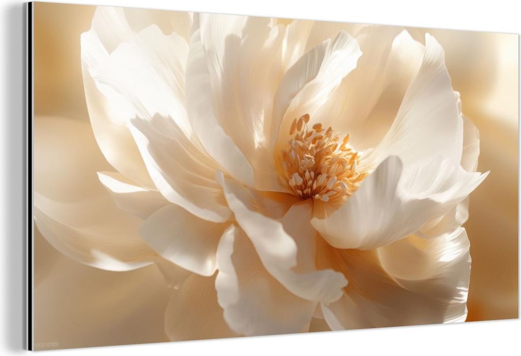 MuchoWow Wanddekoration Metall Metallbild Wandkunst 40x20 cm Nahaufnahme - Pfingstrose - Weiß MuchoWow Aluminium Gemälde - Bild - Aluminium